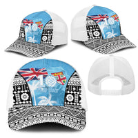 Fiji Day 2026 Mesh Trucker Cap Masi Tapa Pattern With Palm Tree LT05 - Polynesian Pride