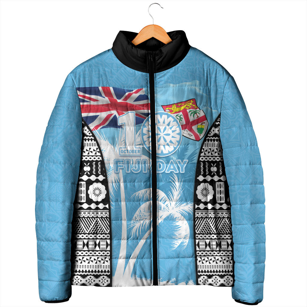 Personalised Fiji Day 2026 Padded Jacket Masi Tapa Pattern With Palm Tree LT05 - Polynesian Pride