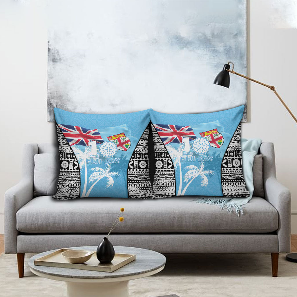 Fiji Day 2026 Pillow Cover Masi Tapa Pattern With Palm Tree LT05 - Polynesian Pride
