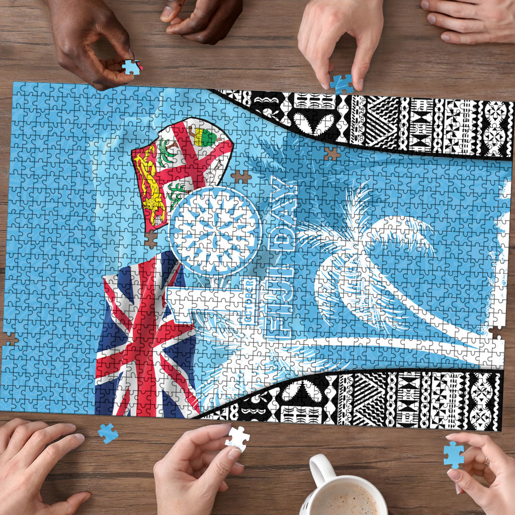 Fiji Day 2026 Puzzle Masi Tapa Pattern With Palm Tree LT05 - Polynesian Pride