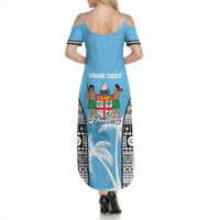 Personalised Fiji Day 2026 Summer Maxi Dress Masi Tapa Pattern With Palm Tree LT05 - Polynesian Pride