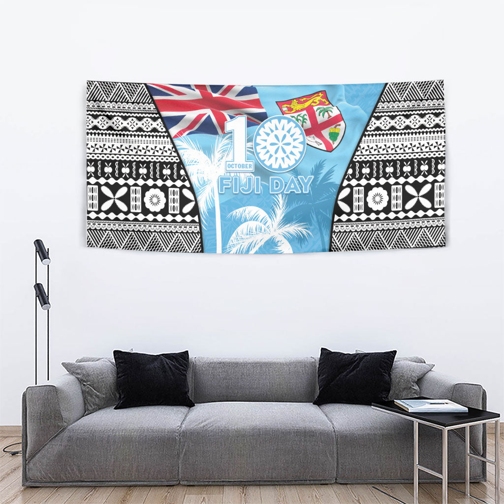 Fiji Day 2026 Tapestry Masi Tapa Pattern With Palm Tree LT05 - Polynesian Pride