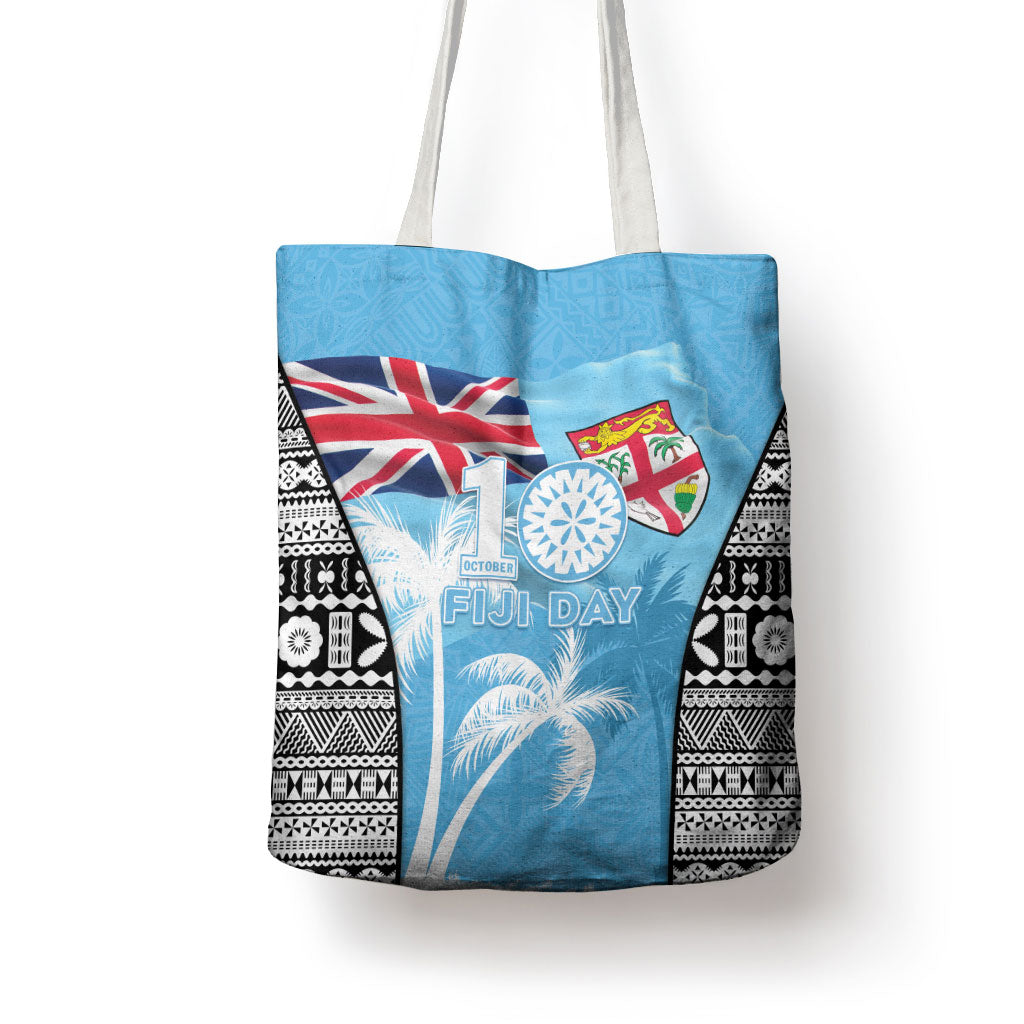 Fiji Day 2026 Tote Bag Masi Tapa Pattern With Palm Tree LT05 - Polynesian Pride