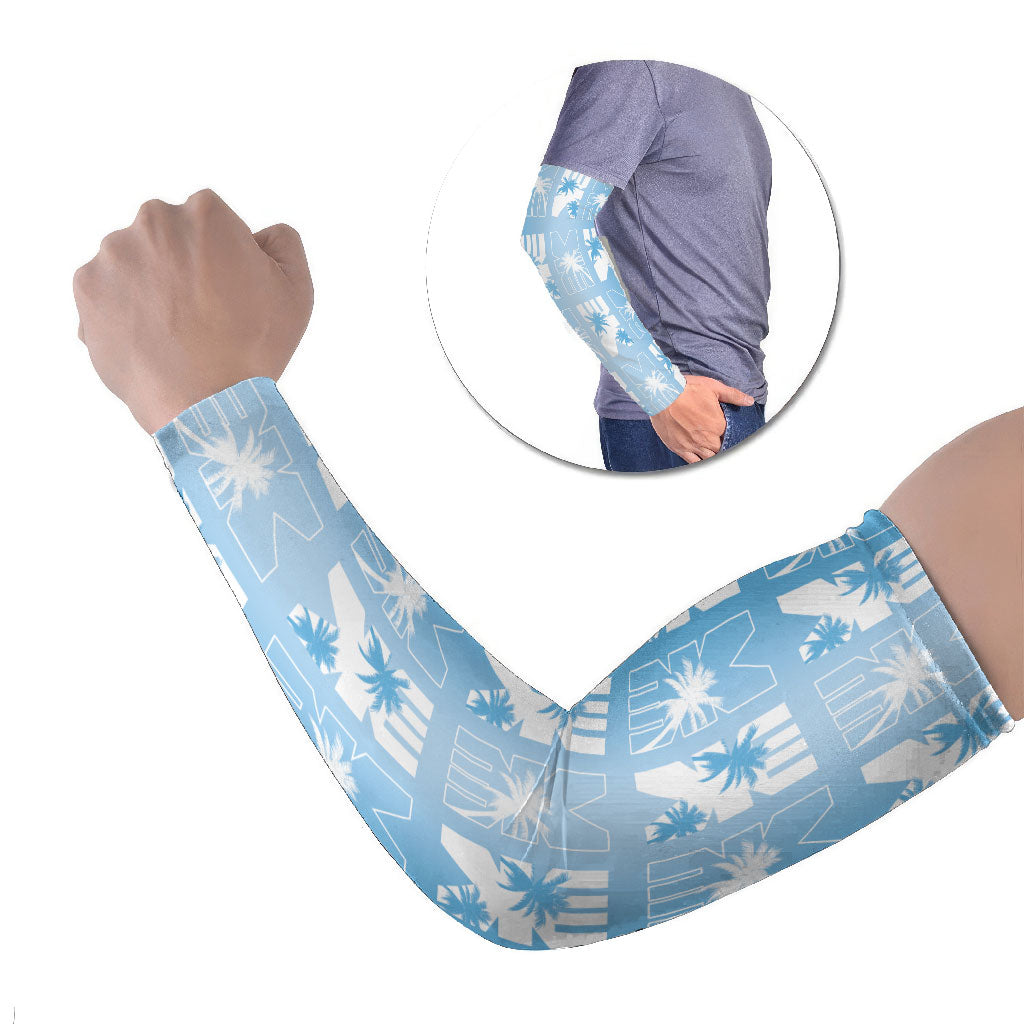 Bula Fiji Arm Sleeves Blue Makare Masi Tapa Pattern LT05 Set of 2 Blue - Polynesian Pride