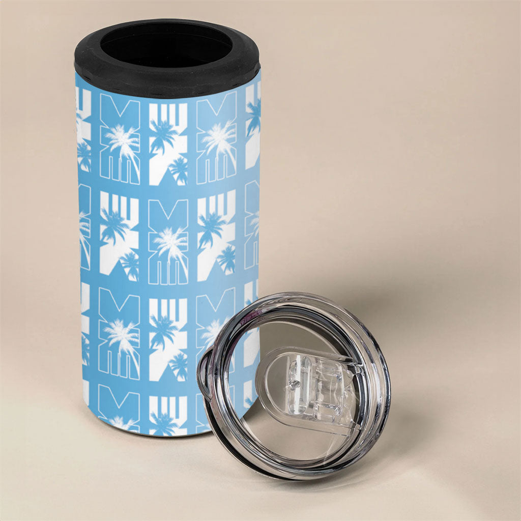 Bula Fiji 4 in 1 Can Cooler Tumbler Blue Makare Masi Tapa Pattern LT05 - Polynesian Pride