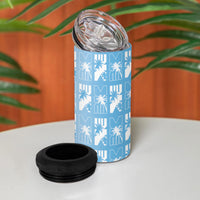 Bula Fiji 4 in 1 Can Cooler Tumbler Blue Makare Masi Tapa Pattern LT05 - Polynesian Pride