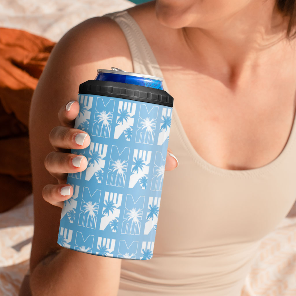 Bula Fiji 4 in 1 Can Cooler Tumbler Blue Makare Masi Tapa Pattern LT05 - Polynesian Pride