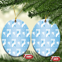 Bula Fiji Ceramic Ornament Blue Makare Masi Tapa Pattern LT05 Oval Blue - Polynesian Pride