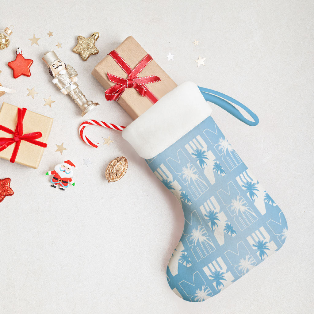 Bula Fiji Christmas Stocking Blue Makare Masi Tapa Pattern LT05 - Polynesian Pride