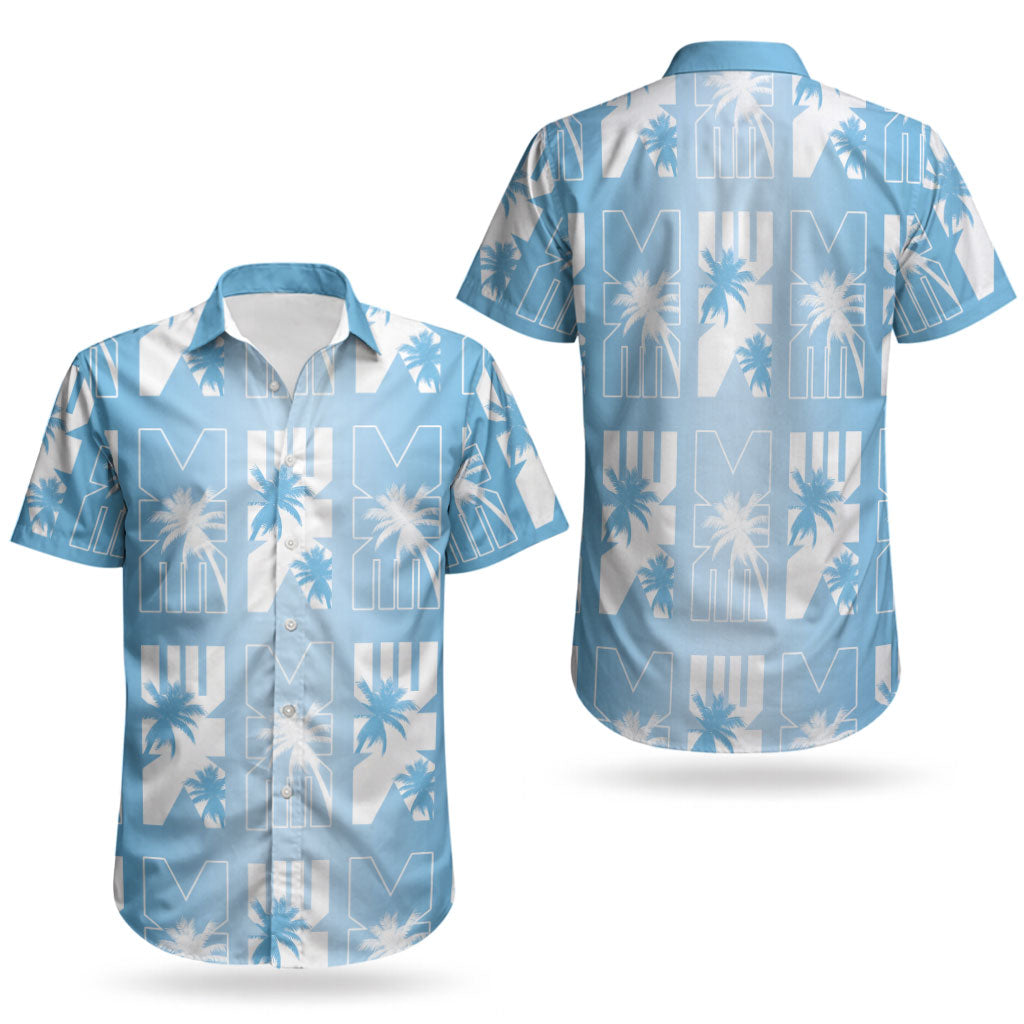 Bula Fiji Couples Matching Puletasi and Hawaiian Shirt Blue Makare Masi Tapa Pattern LT05 - Polynesian Pride