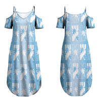 Bula Fiji Couples Matching Summer Maxi Dress and Hawaiian Shirt Blue Makare Masi Tapa Pattern LT05 - Polynesian Pride