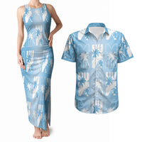 Bula Fiji Couples Matching Tank Maxi Dress and Hawaiian Shirt Blue Makare Masi Tapa Pattern LT05 Blue - Polynesian Pride