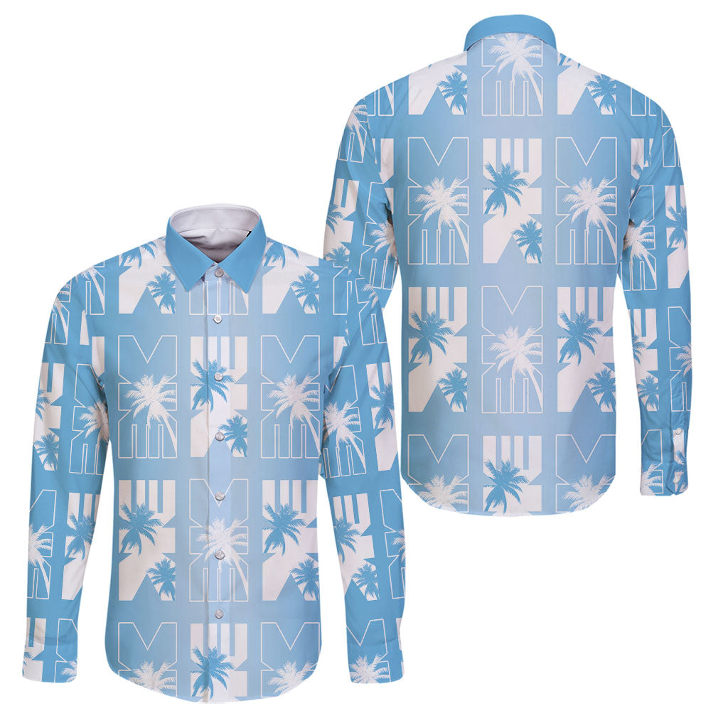 Bula Fiji Family Matching Off The Shoulder Long Sleeve Dress and Hawaiian Shirt Blue Makare Masi Tapa Pattern LT05 Dad's Shirt - Long Sleeve Blue - Polynesian Pride