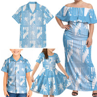 Bula Fiji Family Matching Off Shoulder Maxi Dress and Hawaiian Shirt Blue Makare Masi Tapa Pattern LT05 - Polynesian Pride