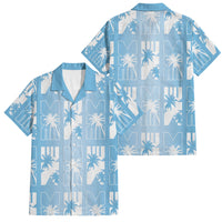 Bula Fiji Family Matching Off Shoulder Short Dress and Hawaiian Shirt Blue Makare Masi Tapa Pattern