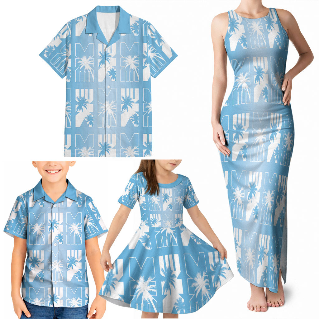 Bula Fiji Family Matching Tank Maxi Dress and Hawaiian Shirt Blue Makare Masi Tapa Pattern LT05 - Polynesian Pride