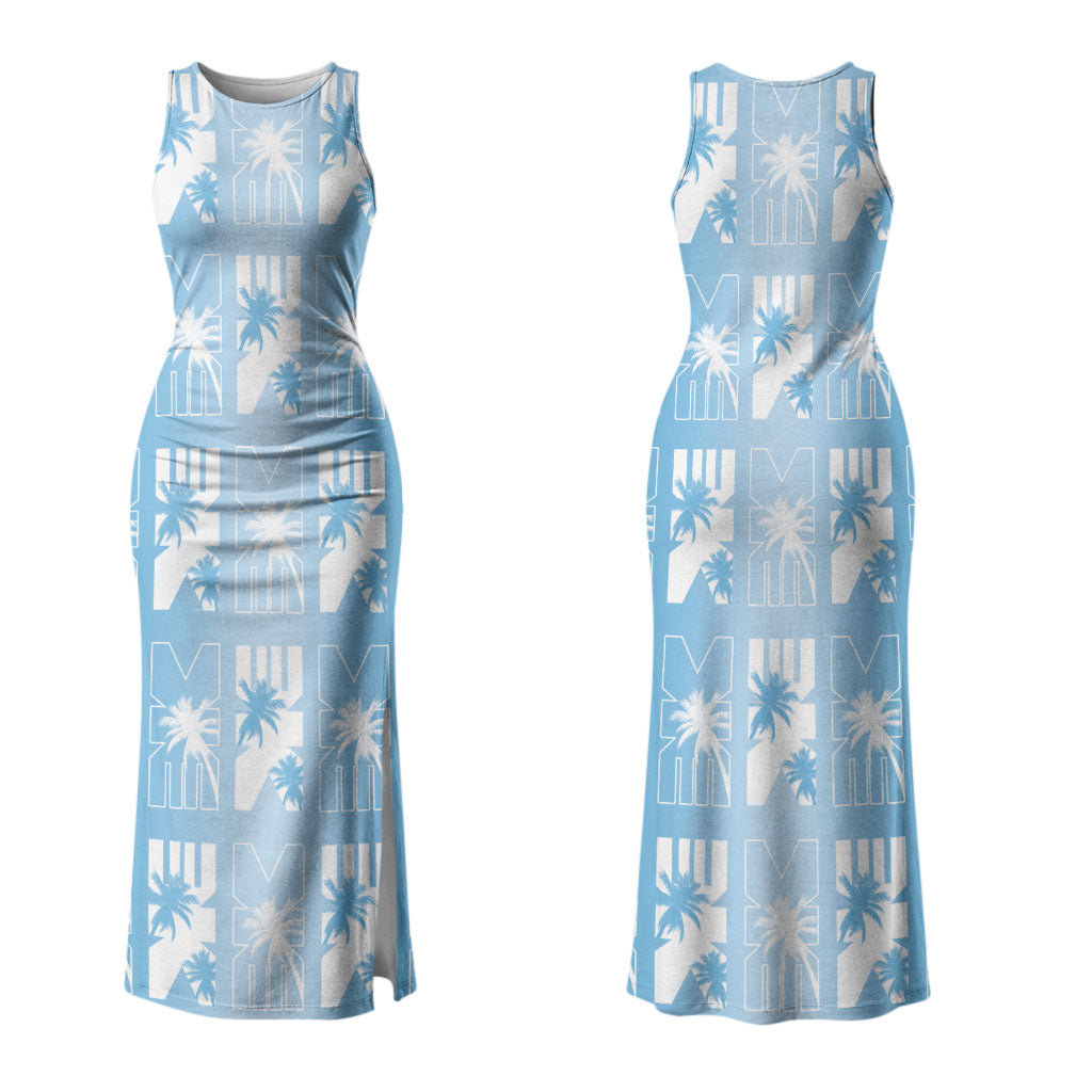 Bula Fiji Family Matching Tank Maxi Dress and Hawaiian Shirt Blue Makare Masi Tapa Pattern LT05 Mom's Dress Blue - Polynesian Pride
