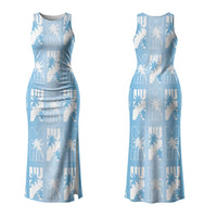 Bula Fiji Family Matching Tank Maxi Dress and Hawaiian Shirt Blue Makare Masi Tapa Pattern LT05 Mom's Dress Blue - Polynesian Pride