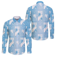 Bula Fiji Family Matching Tank Maxi Dress and Hawaiian Shirt Blue Makare Masi Tapa Pattern LT05 Dad's Shirt - Long Sleeve Blue - Polynesian Pride