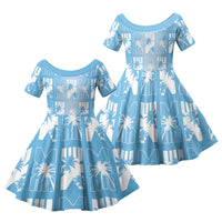 Bula Fiji Family Matching Tank Maxi Dress and Hawaiian Shirt Blue Makare Masi Tapa Pattern LT05 Daughter's Dress Blue - Polynesian Pride