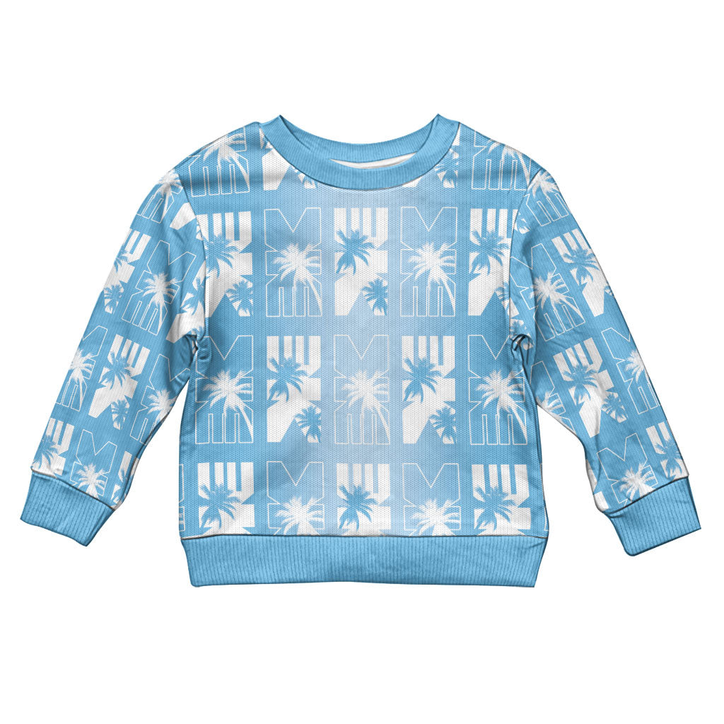Bula Fiji Kid Ugly Christmas Sweater Blue Makare Masi Tapa Pattern LT05 Kid Blue - Polynesian Pride