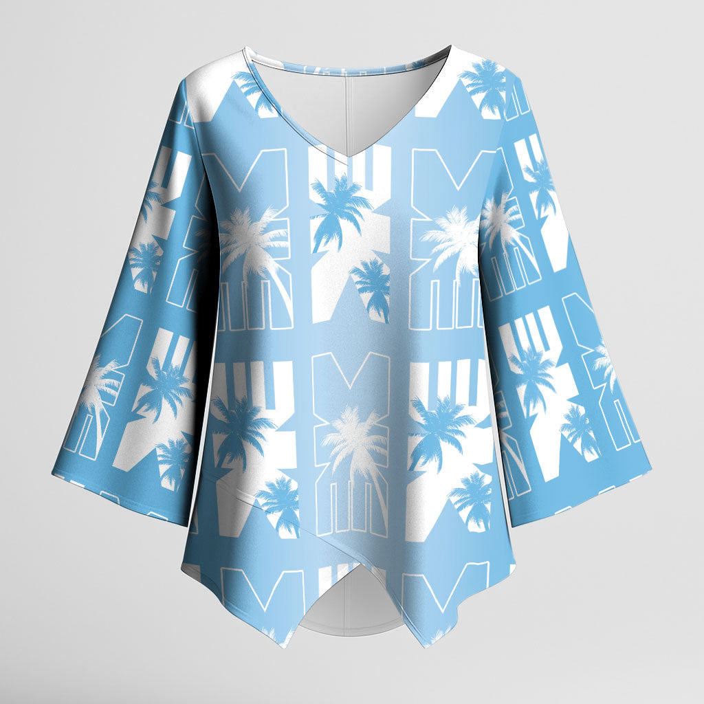 Bula Fiji Kimono Sleeve Blouse Blue Makare Masi Tapa Pattern LT05 Female Blue - Polynesian Pride