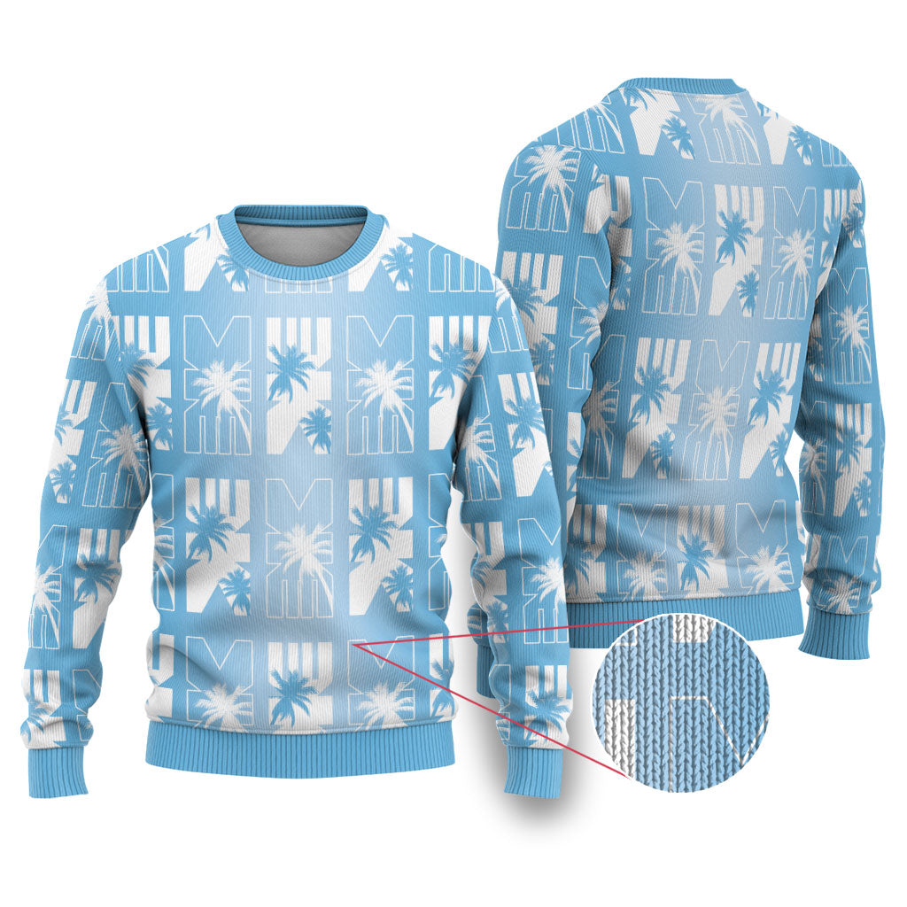 Bula Fiji Ugly Christmas Sweater Blue Makare Masi Tapa Pattern LT05 Blue - Polynesian Pride