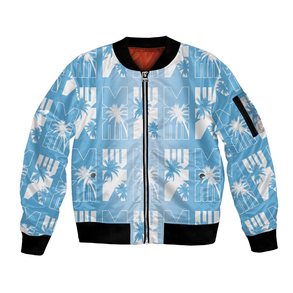 Bula Fiji Sleeve Zip Bomber Jacket Blue Makare Masi Tapa Pattern LT05 Unisex Blue - Polynesian Pride