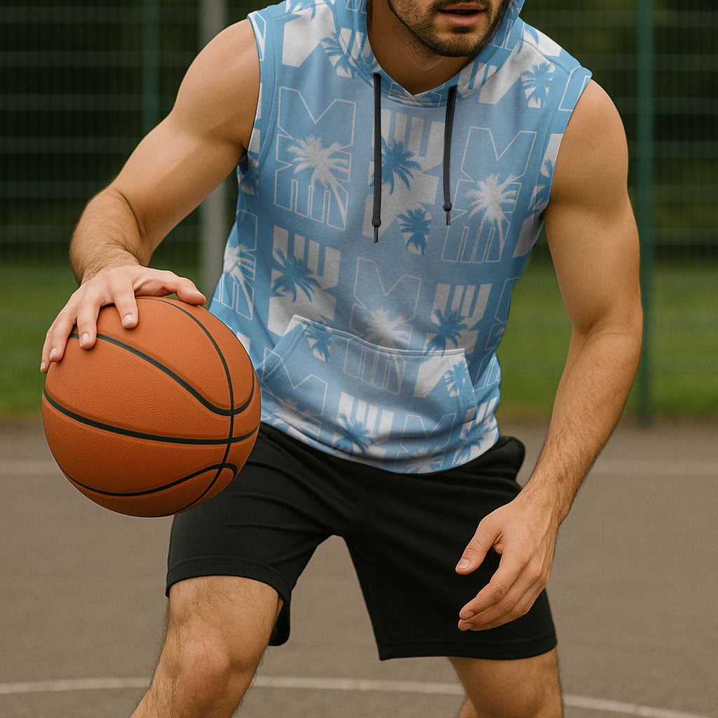 Bula Fiji Sleeveless Hoodie Blue Makare Masi Tapa Pattern LT05 - Polynesian Pride