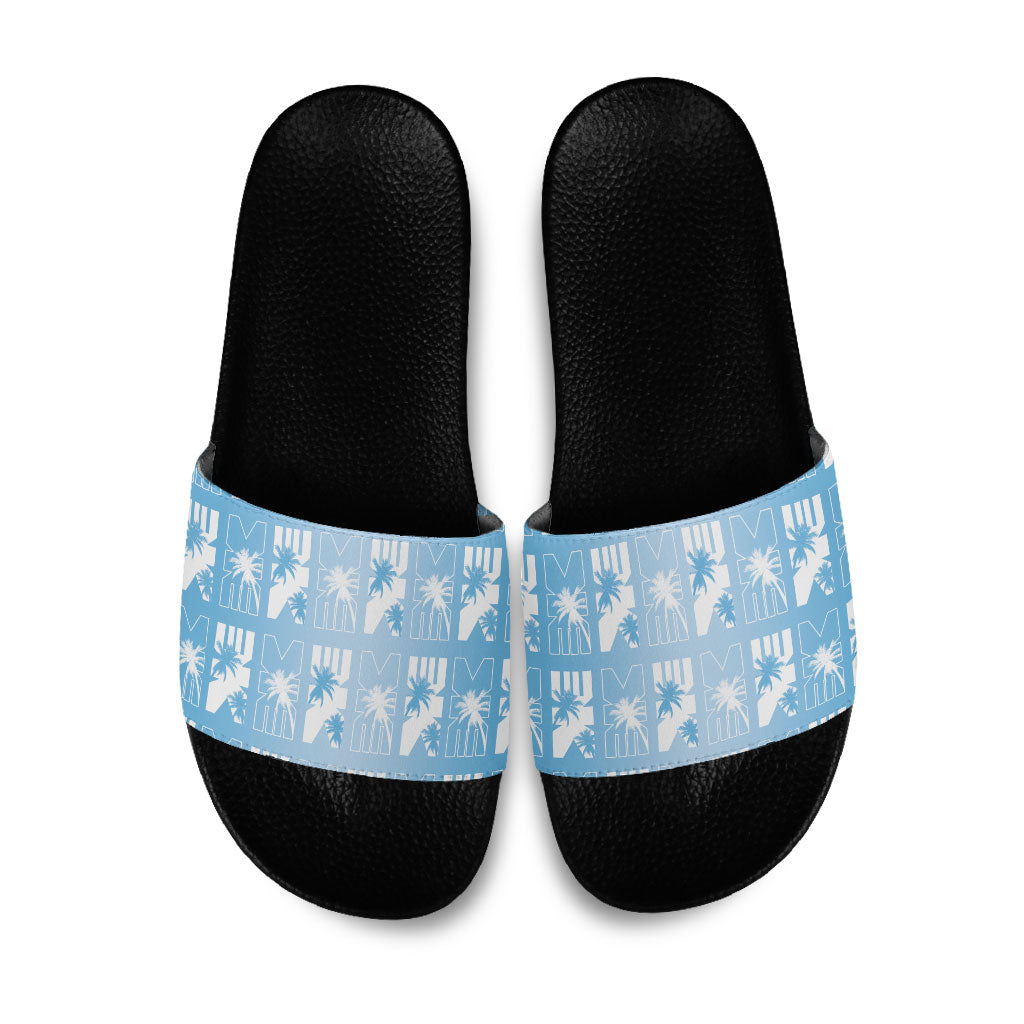 Bula Fiji Slide Sandals Blue Makare Masi Tapa Pattern LT05 Blue - Polynesian Pride