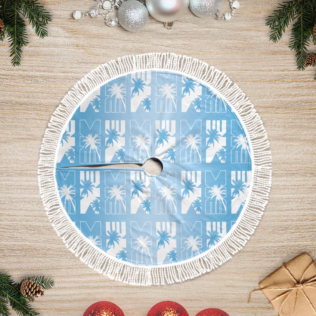 Bula Fiji Tree Skirt Blue Makare Masi Tapa Pattern LT05 Fringed Blue - Polynesian Pride