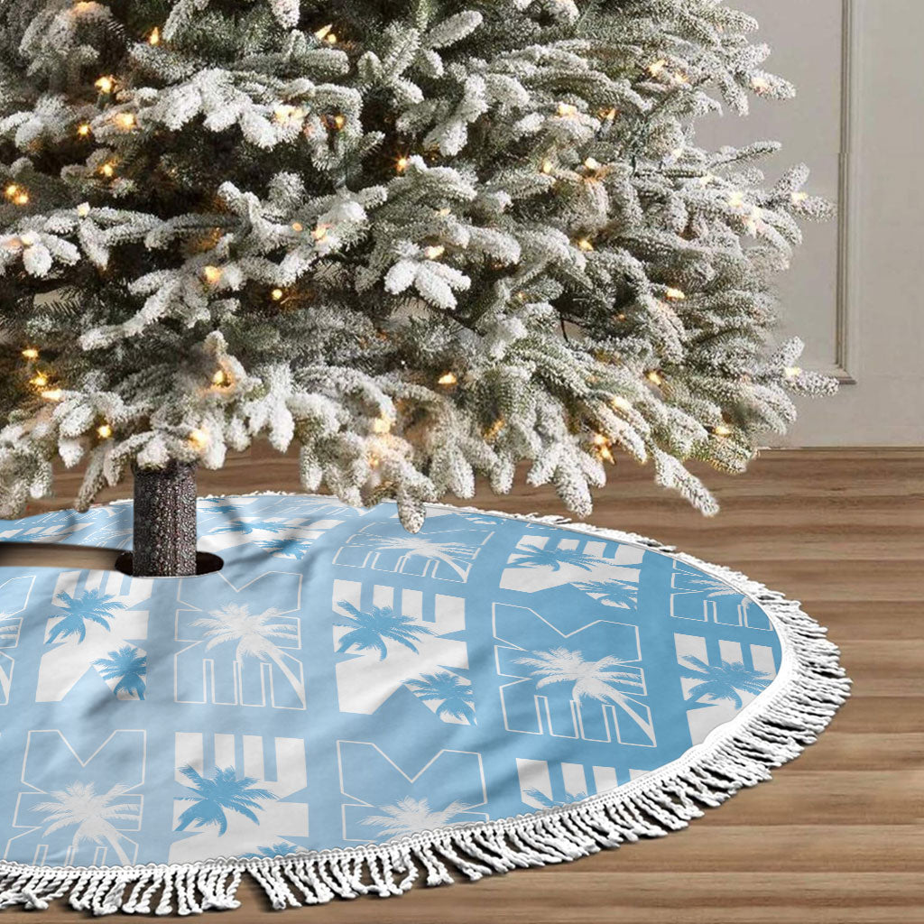 Bula Fiji Tree Skirt Blue Makare Masi Tapa Pattern LT05 - Polynesian Pride