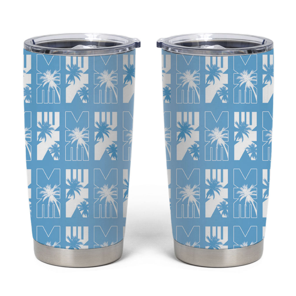 Bula Fiji Tumbler Cup Blue Makare Masi Tapa Pattern LT05 Blue - Polynesian Pride