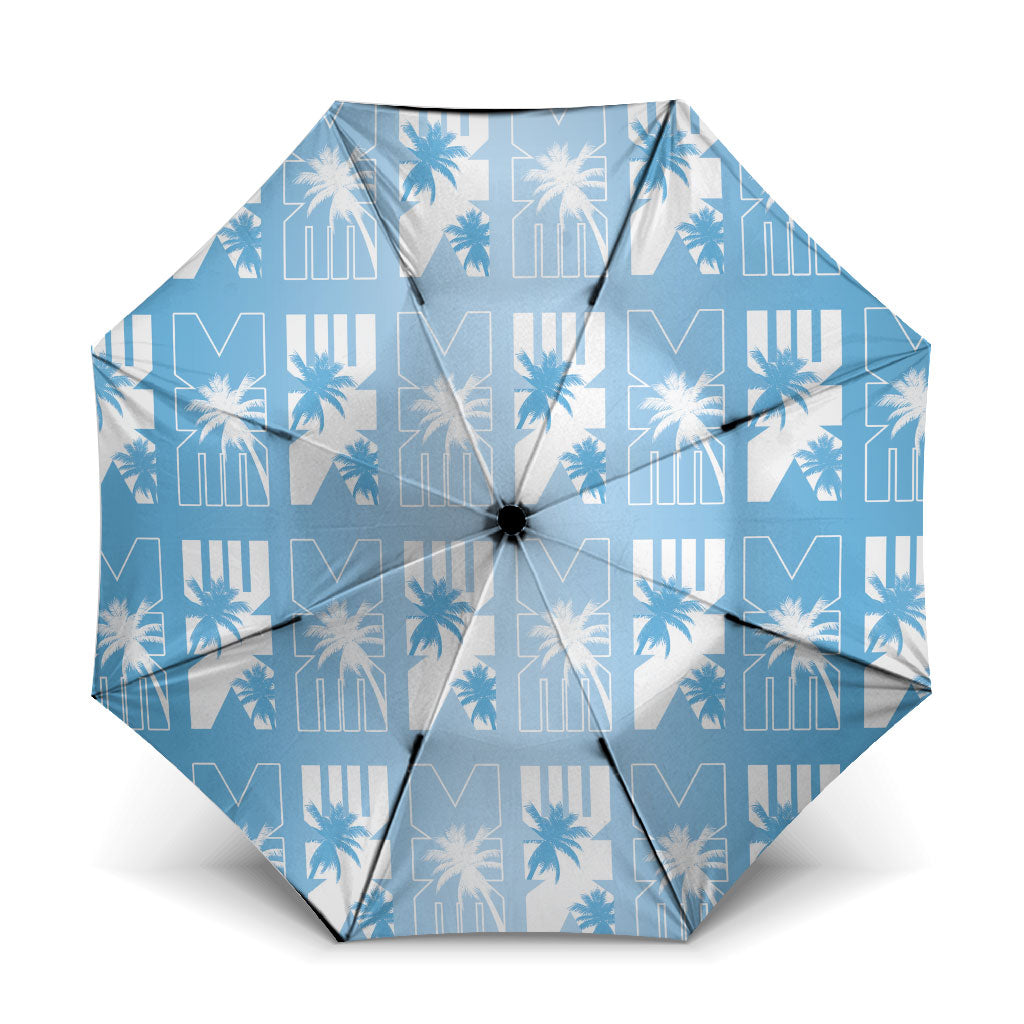Bula Fiji Umbrella Blue Makare Masi Tapa Pattern LT05 One Size Folded 11.42 inch Opened Diameter 37.4 inch Blue - Polynesian Pride