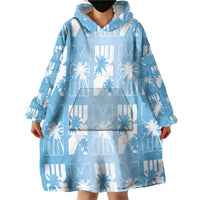 Bula Fiji Wearable Blanket Hoodie Blue Makare Masi Tapa Pattern LT05 - Polynesian Pride