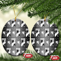 Bula Fiji Ceramic Ornament Black Makare Masi Tapa Pattern LT05 Oval Black - Polynesian Pride