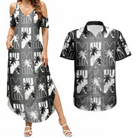 Bula Fiji Couples Matching Summer Maxi Dress and Hawaiian Shirt Black Makare Masi Tapa Pattern LT05 Black - Polynesian Pride