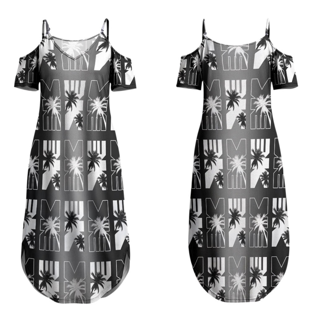 Bula Fiji Couples Matching Summer Maxi Dress and Hawaiian Shirt Black Makare Masi Tapa Pattern LT05 - Polynesian Pride