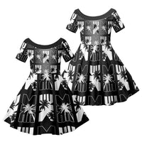 Bula Fiji Family Matching Long Sleeve Bodycon Dress and Hawaiian Shirt Black Makare Masi Tapa Pattern LT05 Daughter's Dress Black - Polynesian Pride