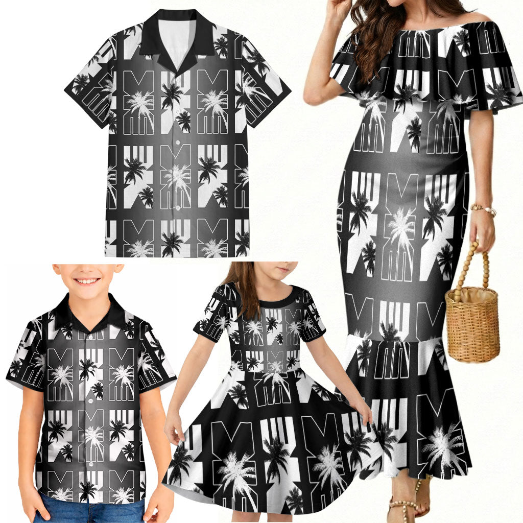 Bula Fiji Family Matching Mermaid Dress and Hawaiian Shirt Black Makare Masi Tapa Pattern LT05 - Polynesian Pride