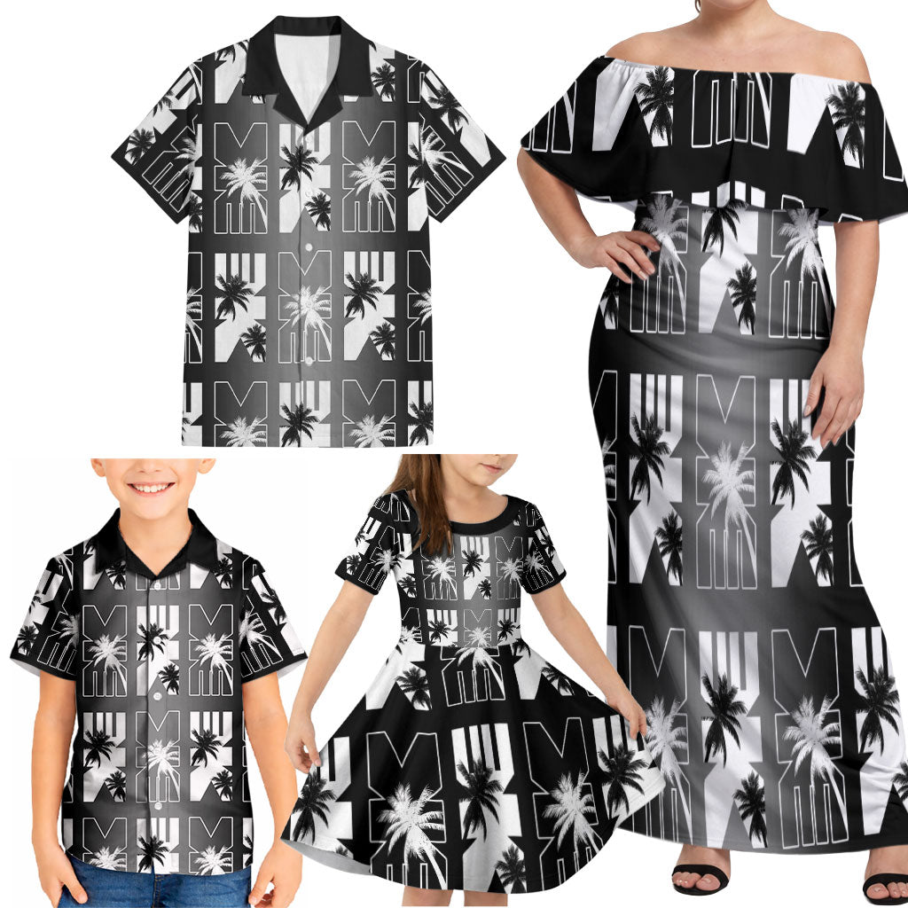 Bula Fiji Family Matching Off Shoulder Maxi Dress and Hawaiian Shirt Black Makare Masi Tapa Pattern LT05 - Polynesian Pride