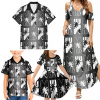 Bula Fiji Family Matching Summer Maxi Dress and Hawaiian Shirt Black Makare Masi Tapa Pattern LT05 - Polynesian Pride
