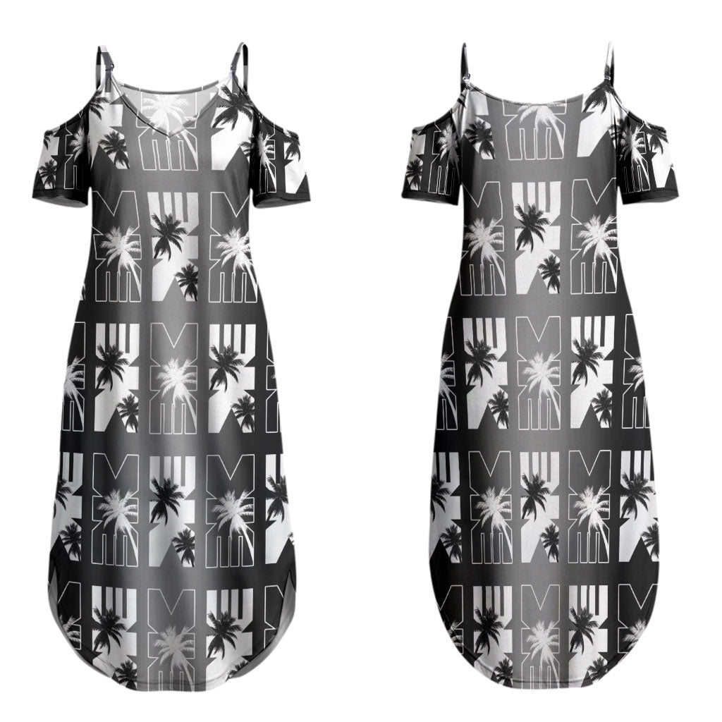Bula Fiji Family Matching Summer Maxi Dress and Hawaiian Shirt Black Makare Masi Tapa Pattern LT05 Mom's Dress Black - Polynesian Pride