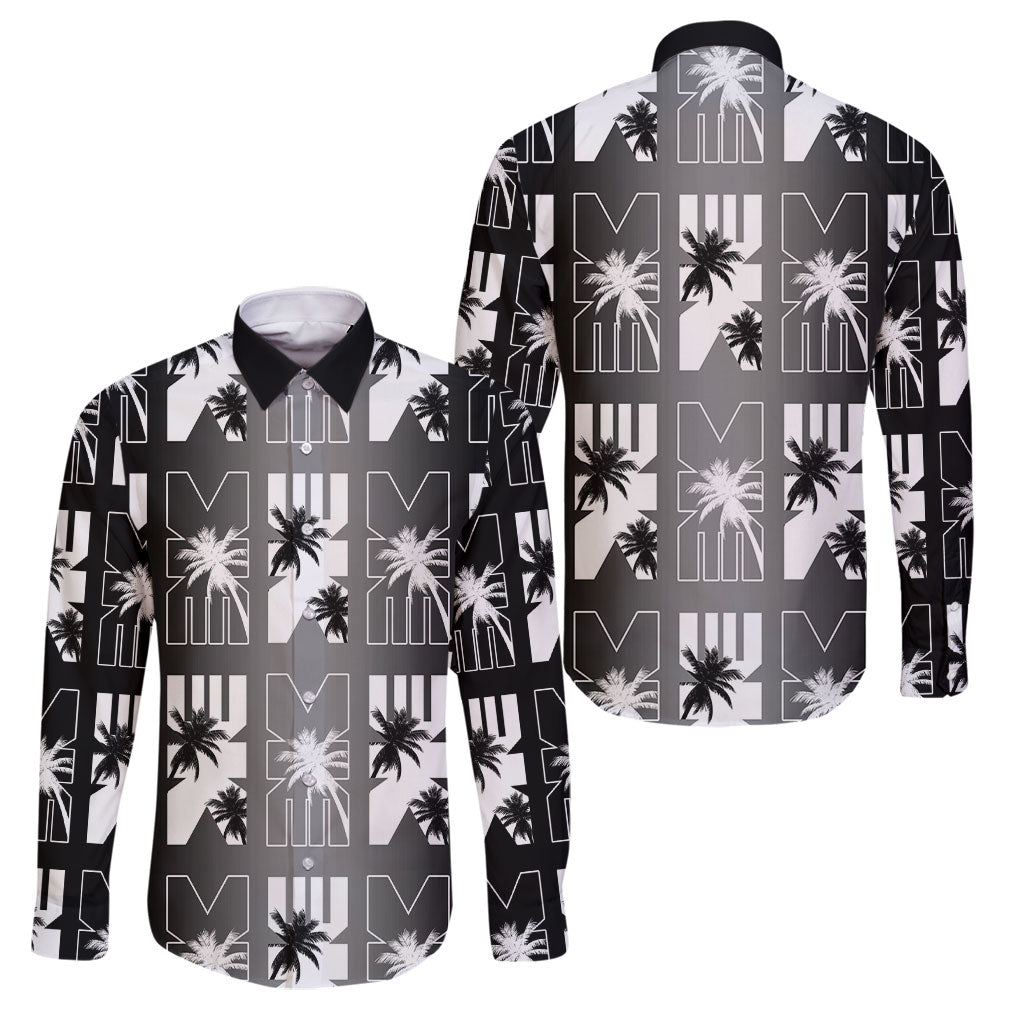 Bula Fiji Family Matching Summer Maxi Dress and Hawaiian Shirt Black Makare Masi Tapa Pattern LT05 Dad's Shirt - Long Sleeve Black - Polynesian Pride