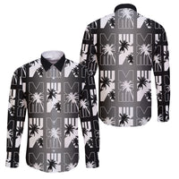 Bula Fiji Family Matching Summer Maxi Dress and Hawaiian Shirt Black Makare Masi Tapa Pattern LT05 Dad's Shirt - Long Sleeve Black - Polynesian Pride