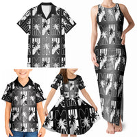 Bula Fiji Family Matching Tank Maxi Dress and Hawaiian Shirt Black Makare Masi Tapa Pattern LT05 - Polynesian Pride