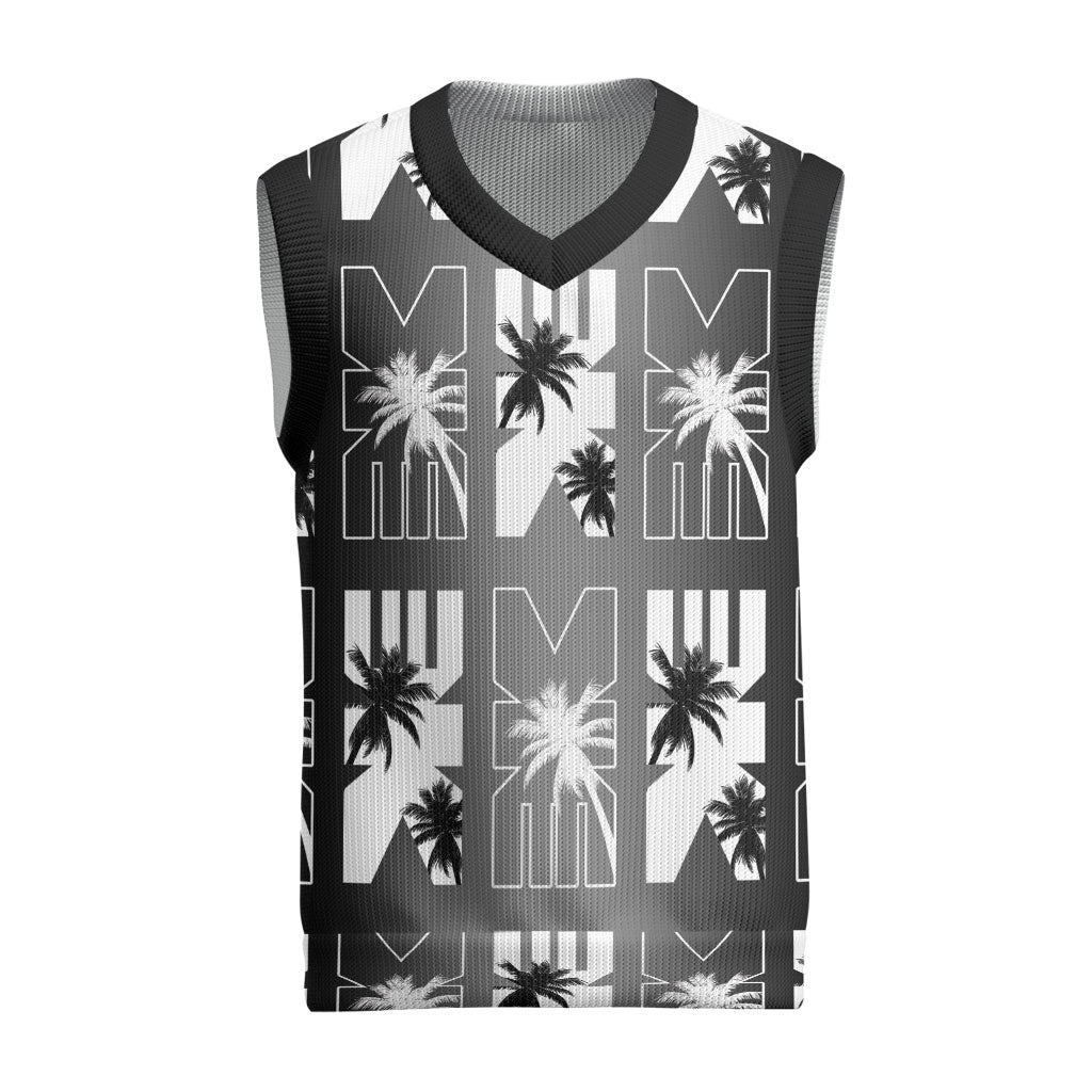 Bula Fiji Christmas Knitted V-Neck Vest Black Makare Masi Tapa Pattern LT05 Black - Polynesian Pride