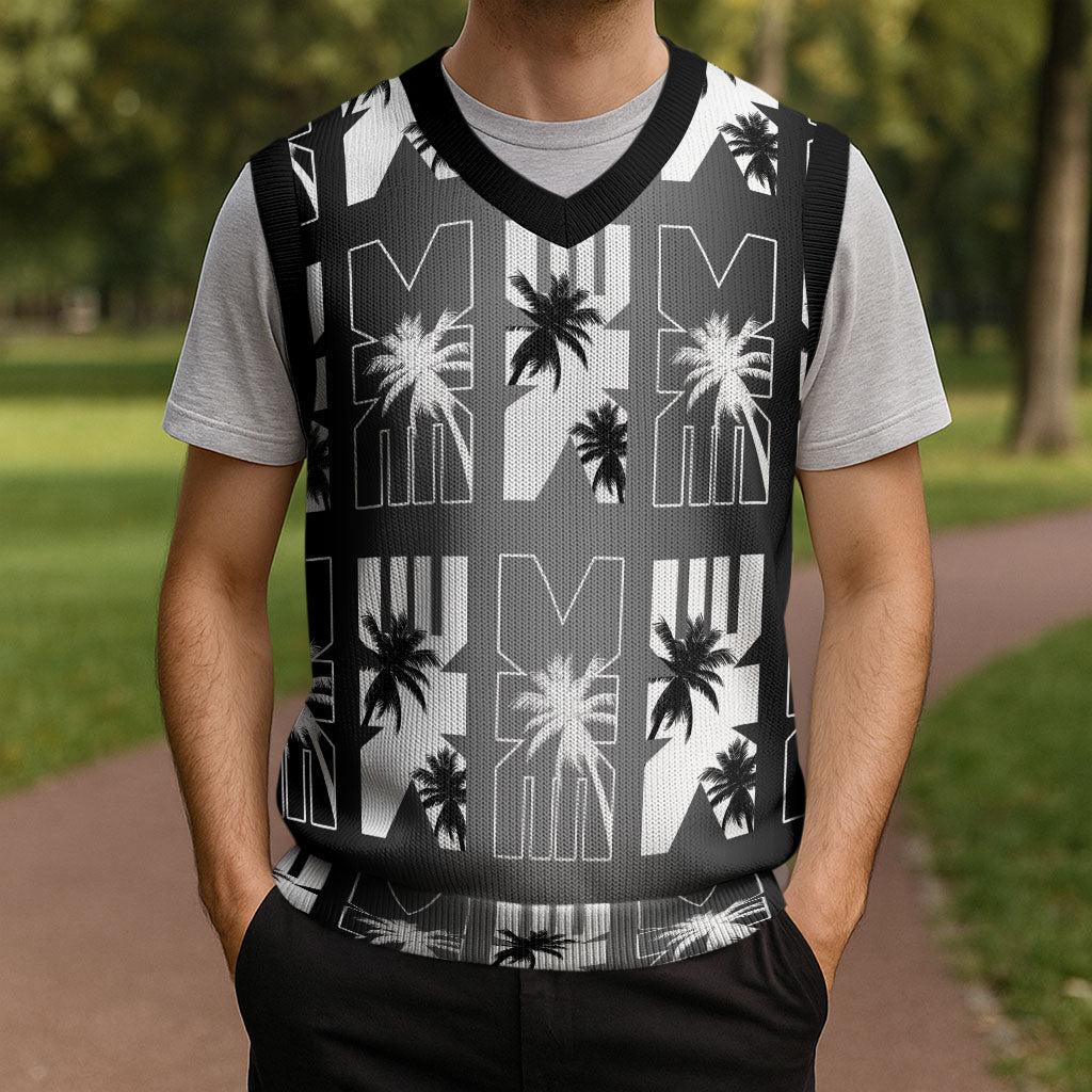 Bula Fiji Christmas Knitted V-Neck Vest Black Makare Masi Tapa Pattern LT05 - Polynesian Pride