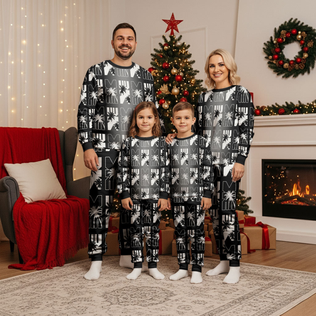 Bula Fiji Christmas Pajama Set Black Makare Masi Tapa Pattern LT05 - Polynesian Pride