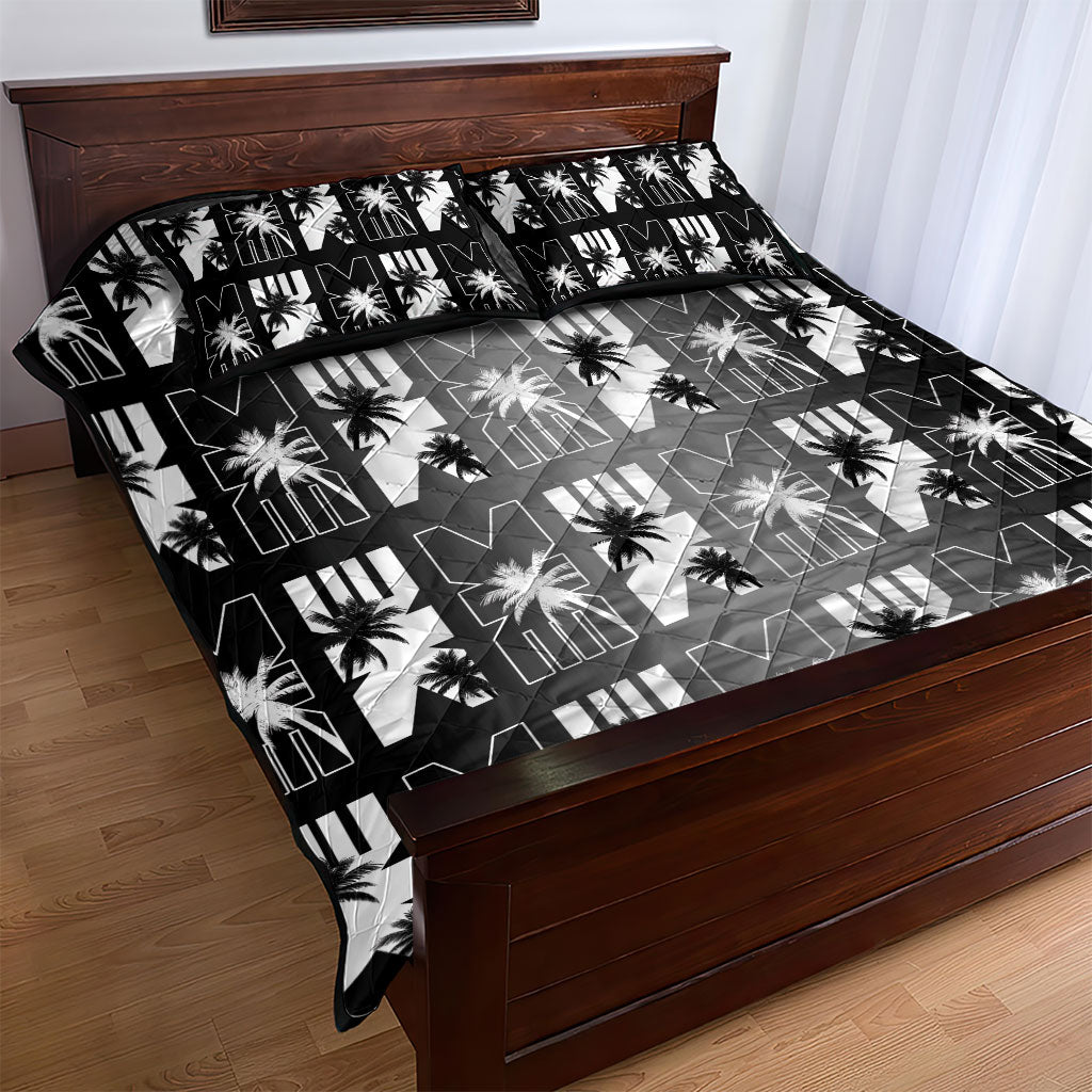 Bula Fiji Quilt Bed Set Black Makare Masi Tapa Pattern LT05 - Polynesian Pride